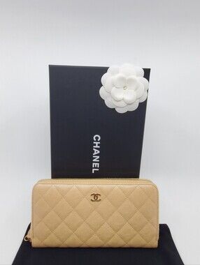 Chanel Classic Quilted Caviar Leather Zip Around Long Wallet